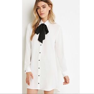 FOREVER 21 Neck-Tie Bow Shirt Dress